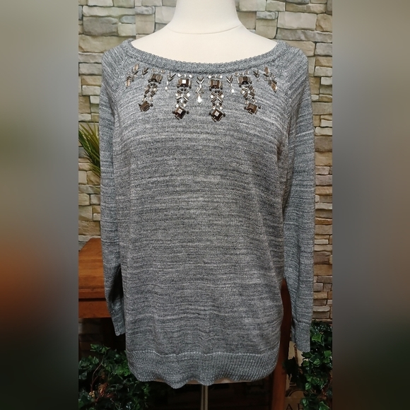 Torrid XL Gray‎ Jeweled Embellished Sweater - Picture 1 of 5